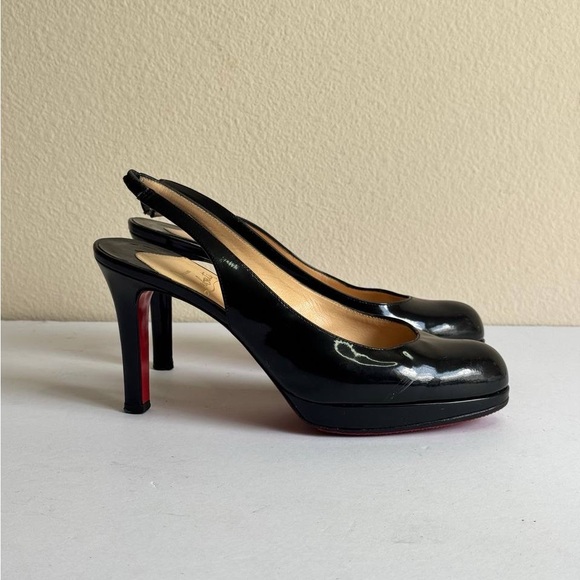 Christian Louboutin Slingback Pumps Black Patent Leather Heels Size 36 - Picture 1 of 9